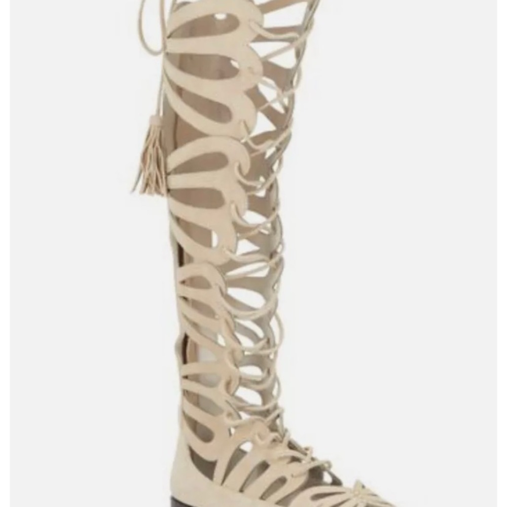Alice & Olivia Ivory Suede Lace Up Tall Sandals Size 38 - Picture 2 of 9